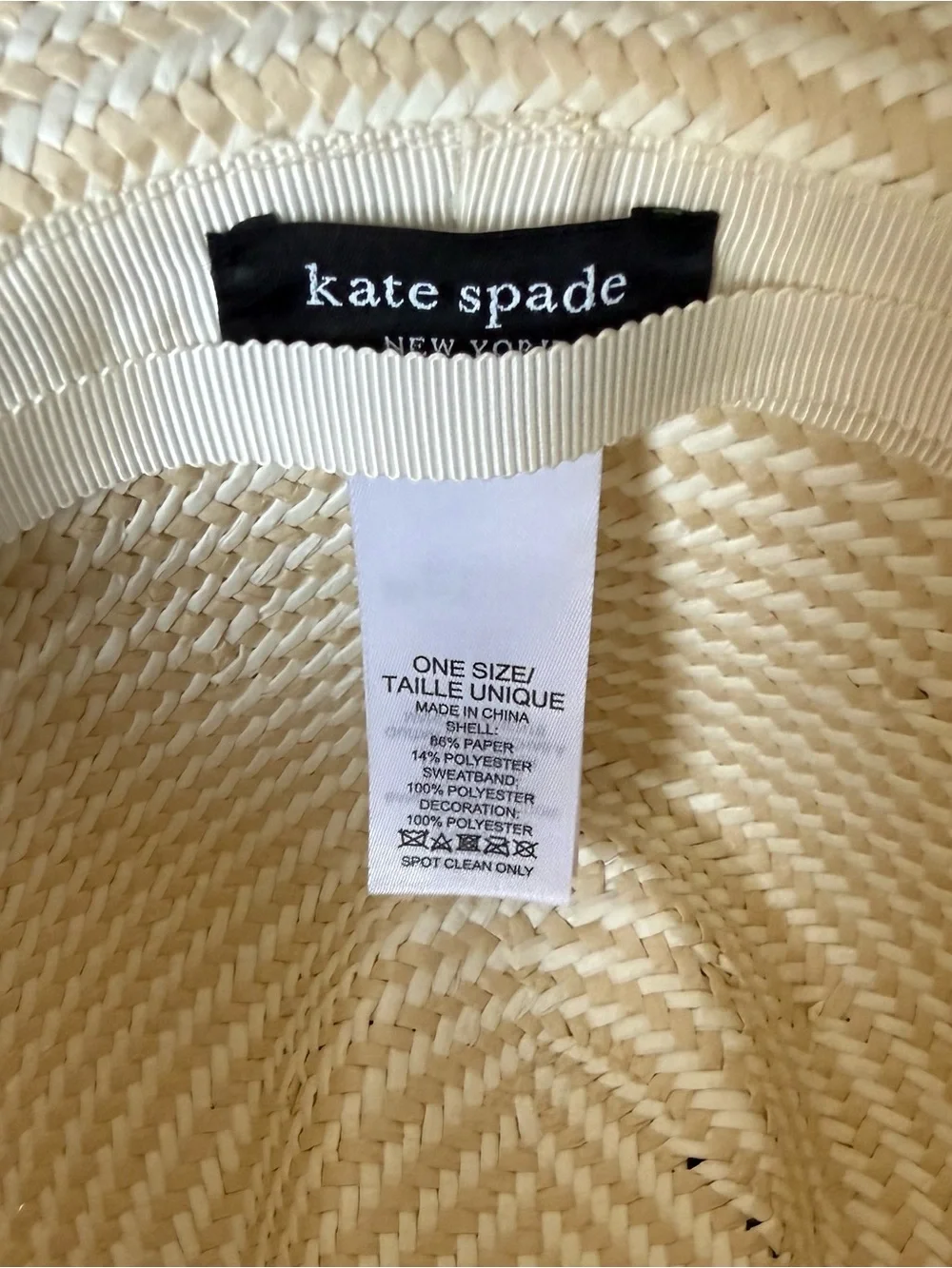 kate spade Natural Straw Hat with White Band gold spade logo